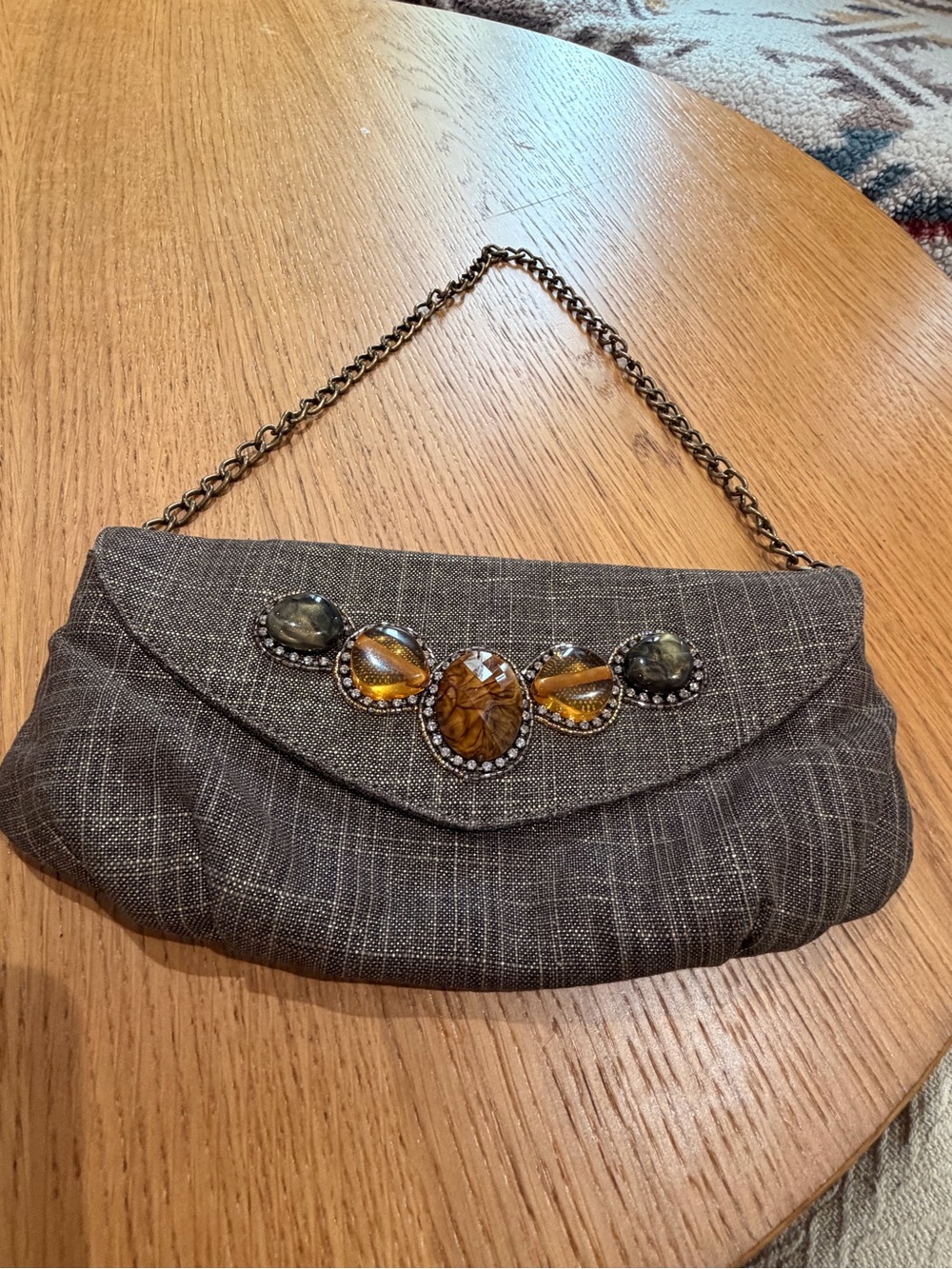 Chico's Linen Embellished Shoulder Clutch with Chain